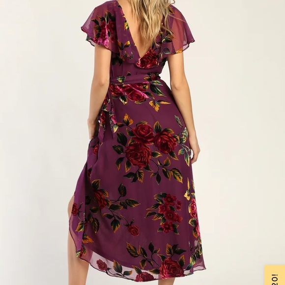 Floral Velvet Wrap Midi Dress - Picture 2 of 3